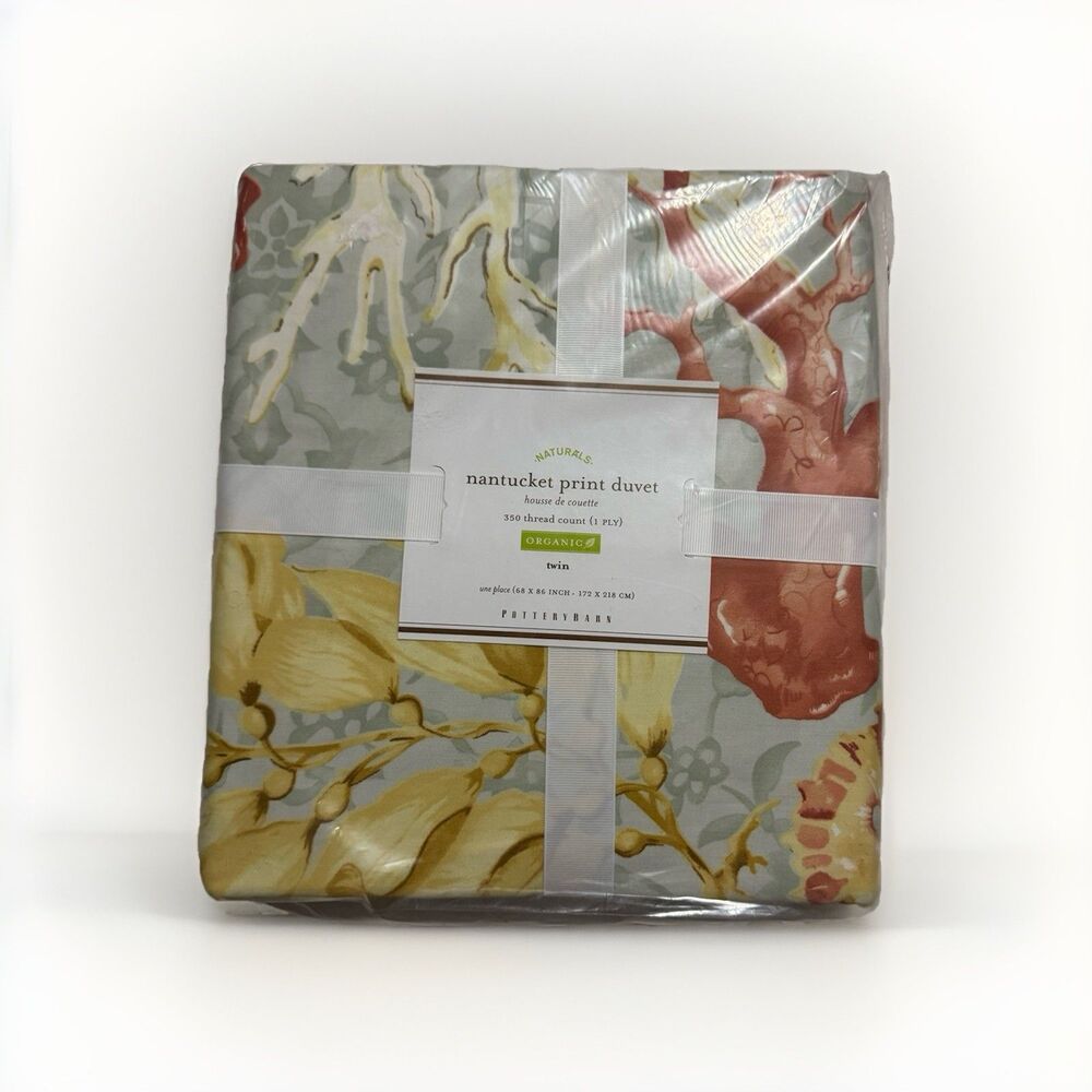 Pottery Barn Organic Cotton Twin Nantucket Print Duvet Cover 350 Thread Naturals